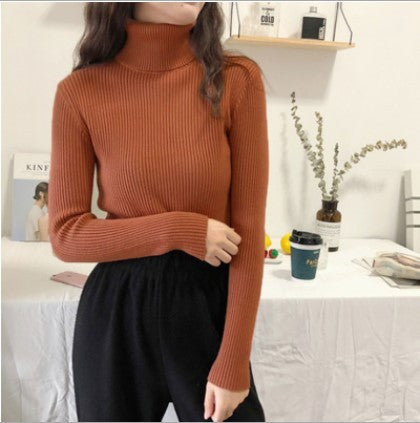 All-match Solid Color Slim Slimming Turtleneck High-neck Warm Long-