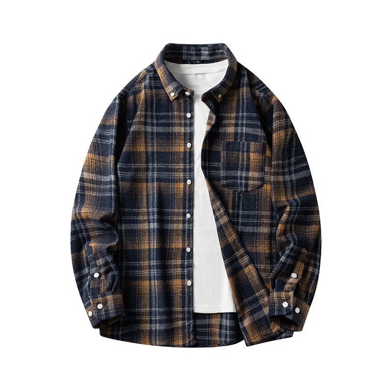 Cross-border Foreign Trade Men's Autumn And Winter New Plaid Plus Size Long-sleeved Shirt Casual Coat Thickened Flannel Shirt Men