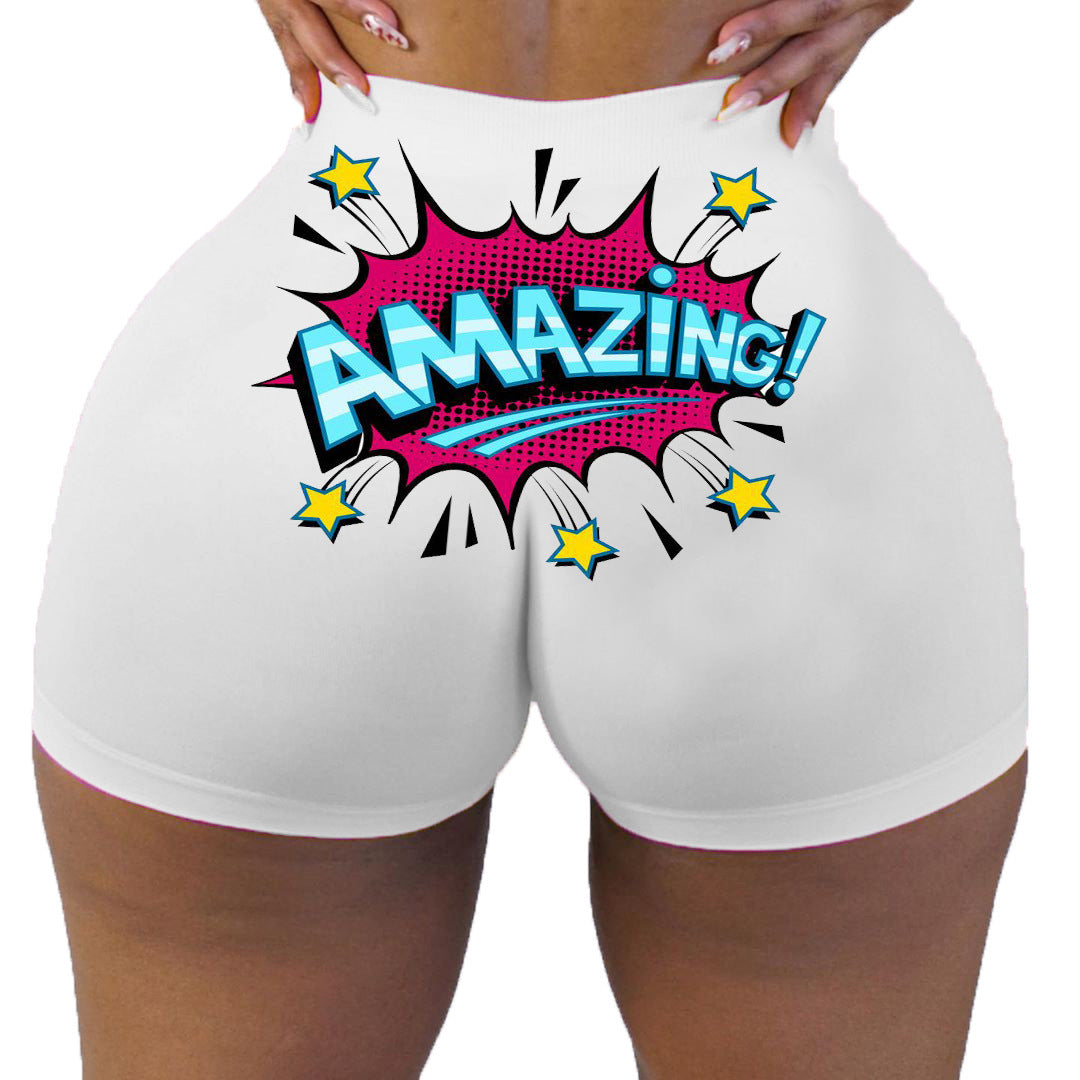 European And American Leisure Shorts Tight Cartoon Print Sports Yoga Hot Pants