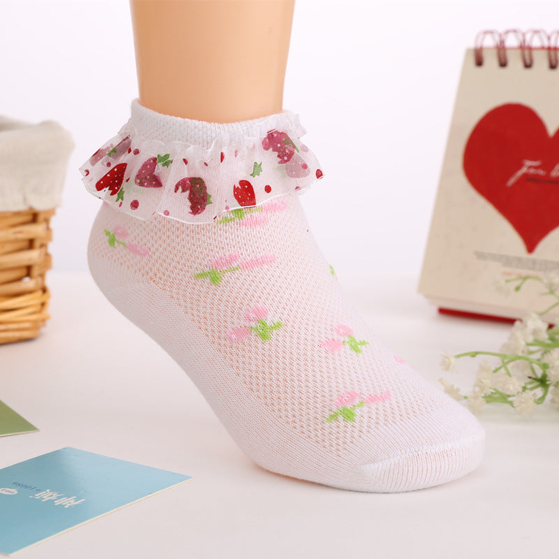 Mesh Summer Strawberry Socks Middle Tube Girls