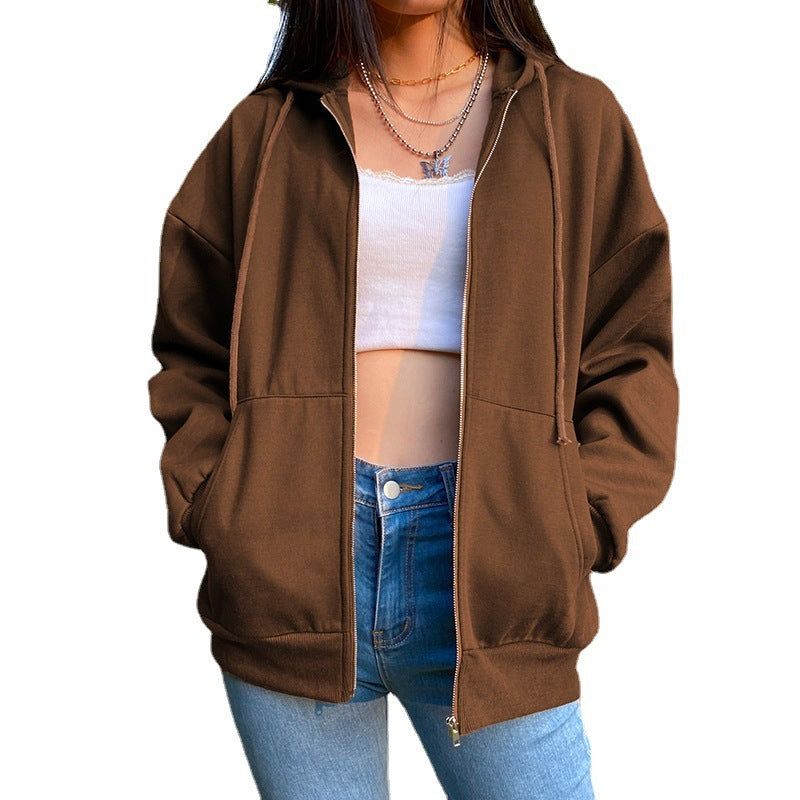 Fashion Women's Loose Street Zip Top