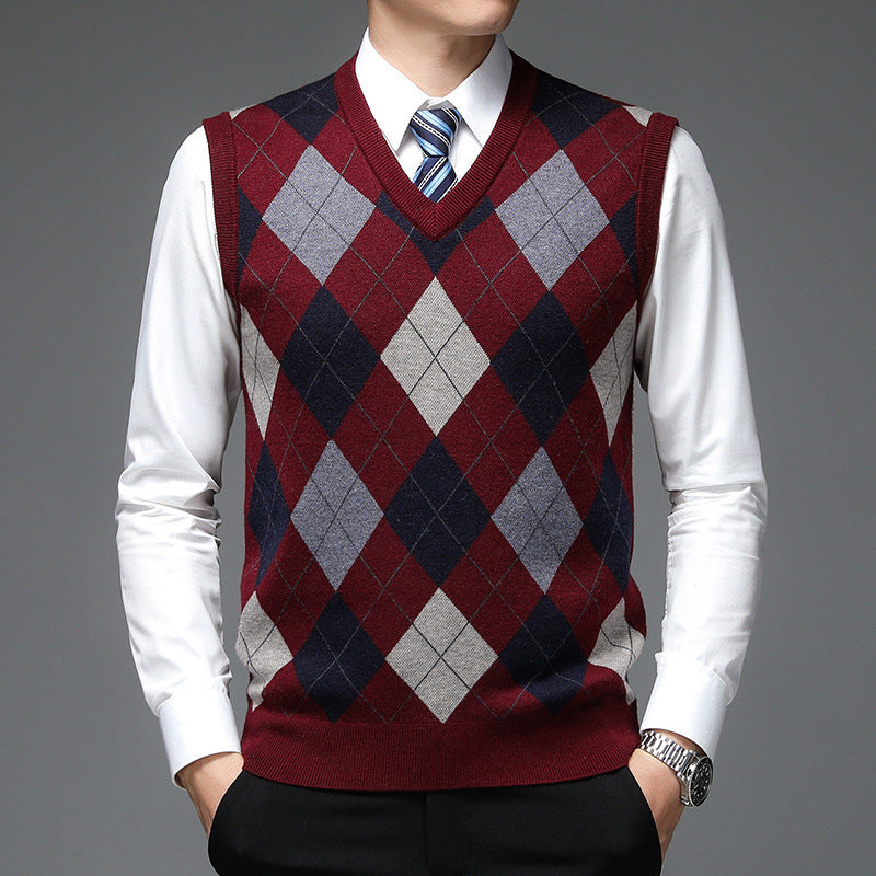 Fall Winter Men Sleeveless Knitted Sweater