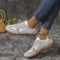 New Colorblock Lace-up Flats Shoes Fashion Breathable Hollow Slip On Casual Shoes For Women