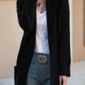 New Polo Collar Solid Color Long-sleeved Knitted Cardigan Loose Pockets Sweater Coat For Women