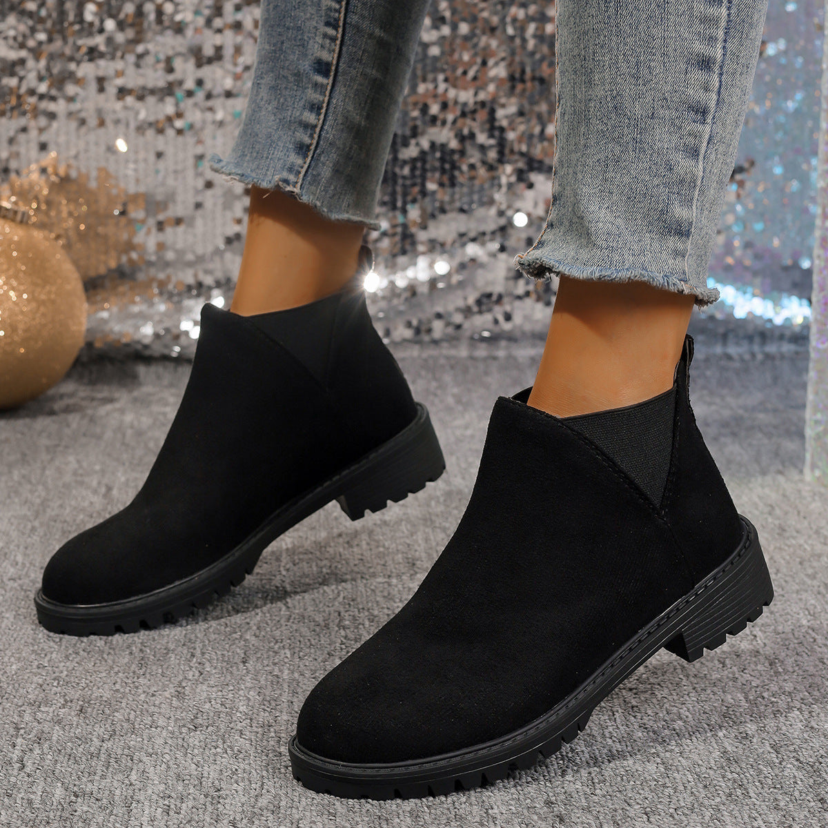 Low-cut Round Head Chunky Heel Sleeve Women's Martin Boots