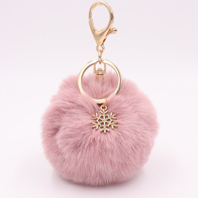 Christmas Snowflake Plush Key Chain Alloy Bag Pendant