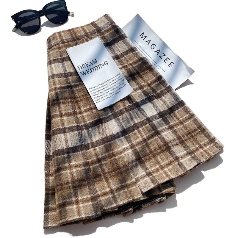 Plaid Pleated Skirt For Women, Autumn And Winter A-line