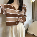 French Style Vintage Stripe Knitted Cardigan Outer Wear Short Sweater For Women