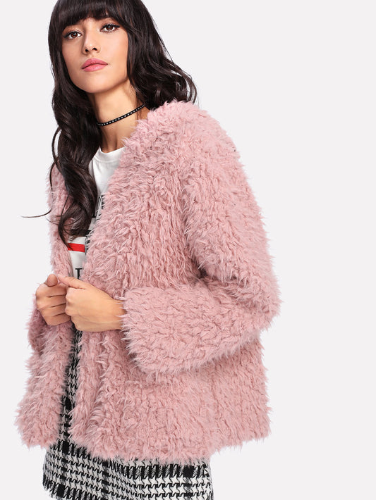 Women's Lamb Wool Hooded Plush Coat