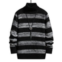 High-neck Men's Autumn And Winter Long-sleeved Trendy Slim Striped Sweater