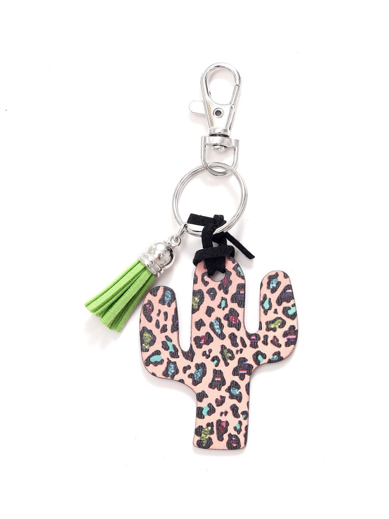 Wooden Cactus Keychain Leopard Flower