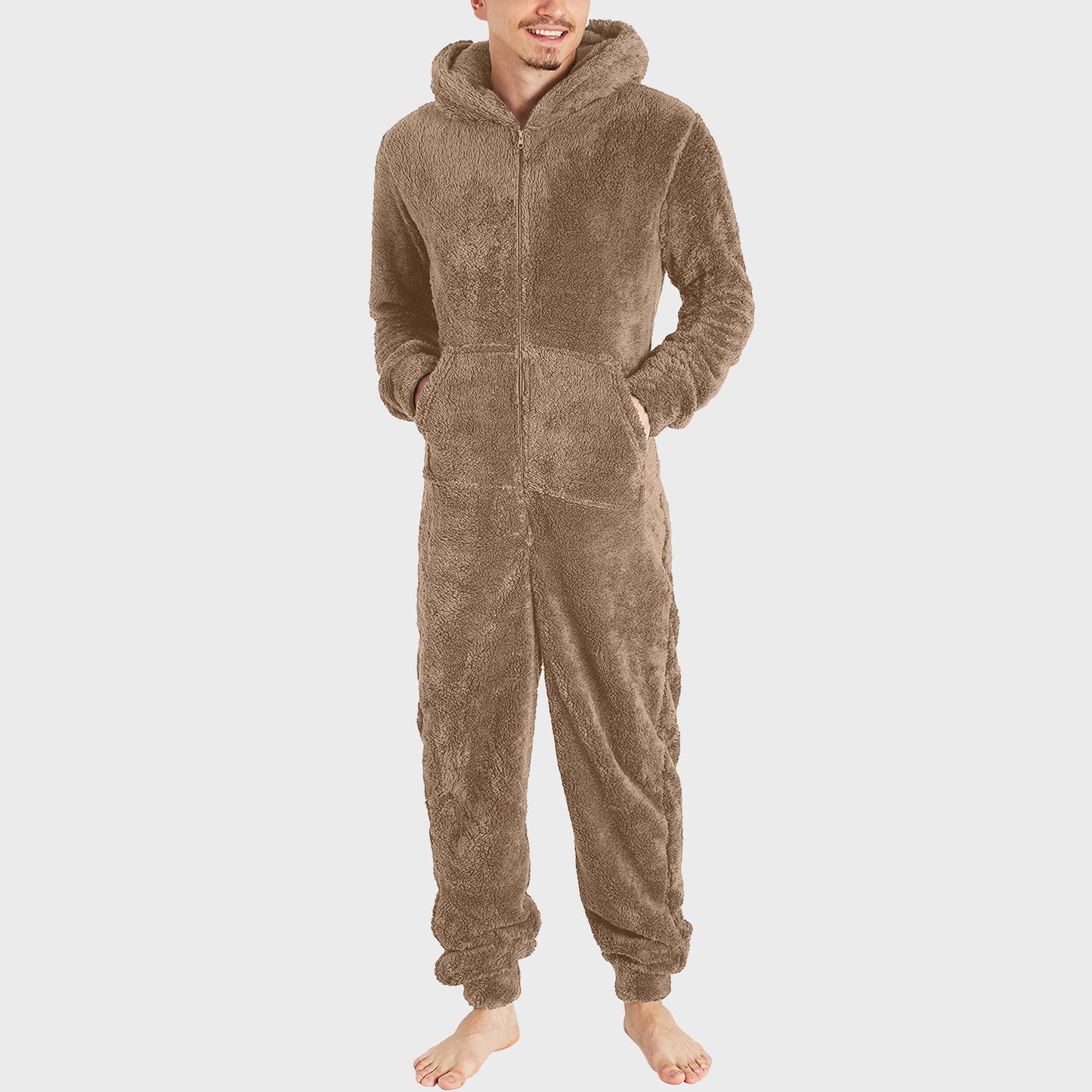 Men's Fashion Zipper Thermal Plush Jumpsuit Thermal Pajamas