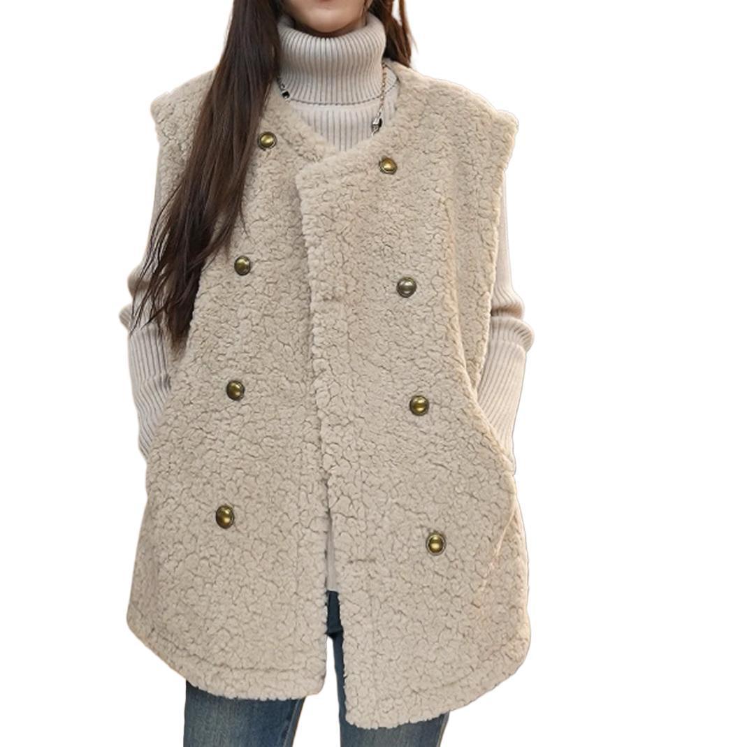 Classic Fleece Lamb Wool Mid-length Loose-fitting Waistcoat