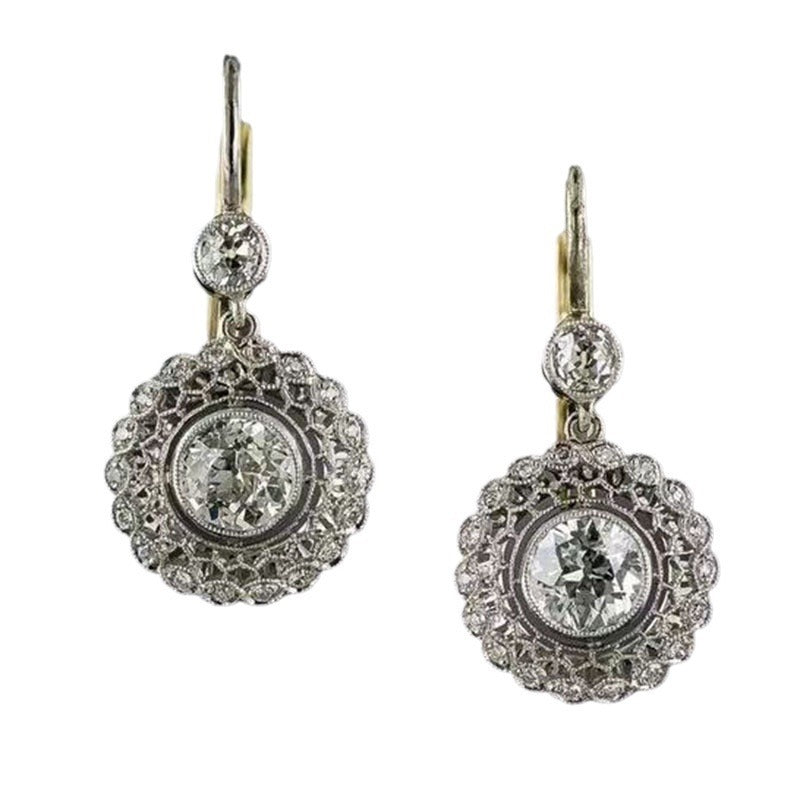 Female Geometric Circular Zircon Earrings