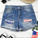 Flag Printed Patch Denim Shorts