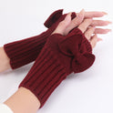 Bow Knitted Wool Keep Warm Half Finger Fingerless Gloves