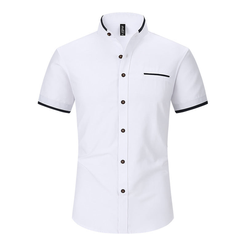 Stand Collar Men's Short Sleeve Shirt