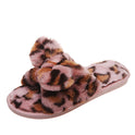 Women's Open-toed Leopard Print Fur Slippers