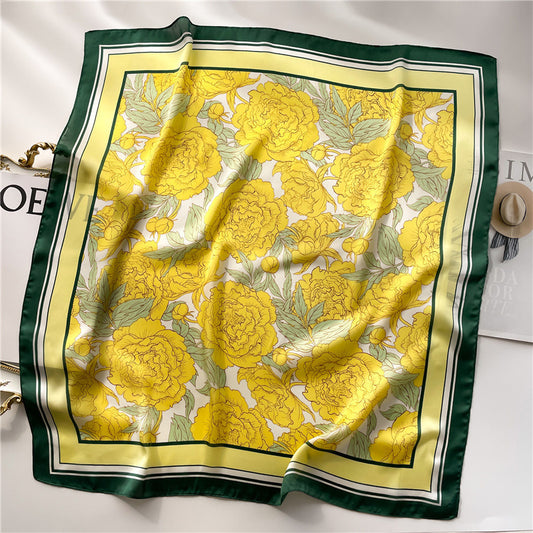 Women's Peony Flower Silk Scarf Thin Sun Protection