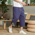 Non-stretch Thin Mid-waist Cropped Linen Casual Pants Men's Color Matching