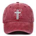 Cross Embroidered Baseball Cap Worn Looking Washed-out