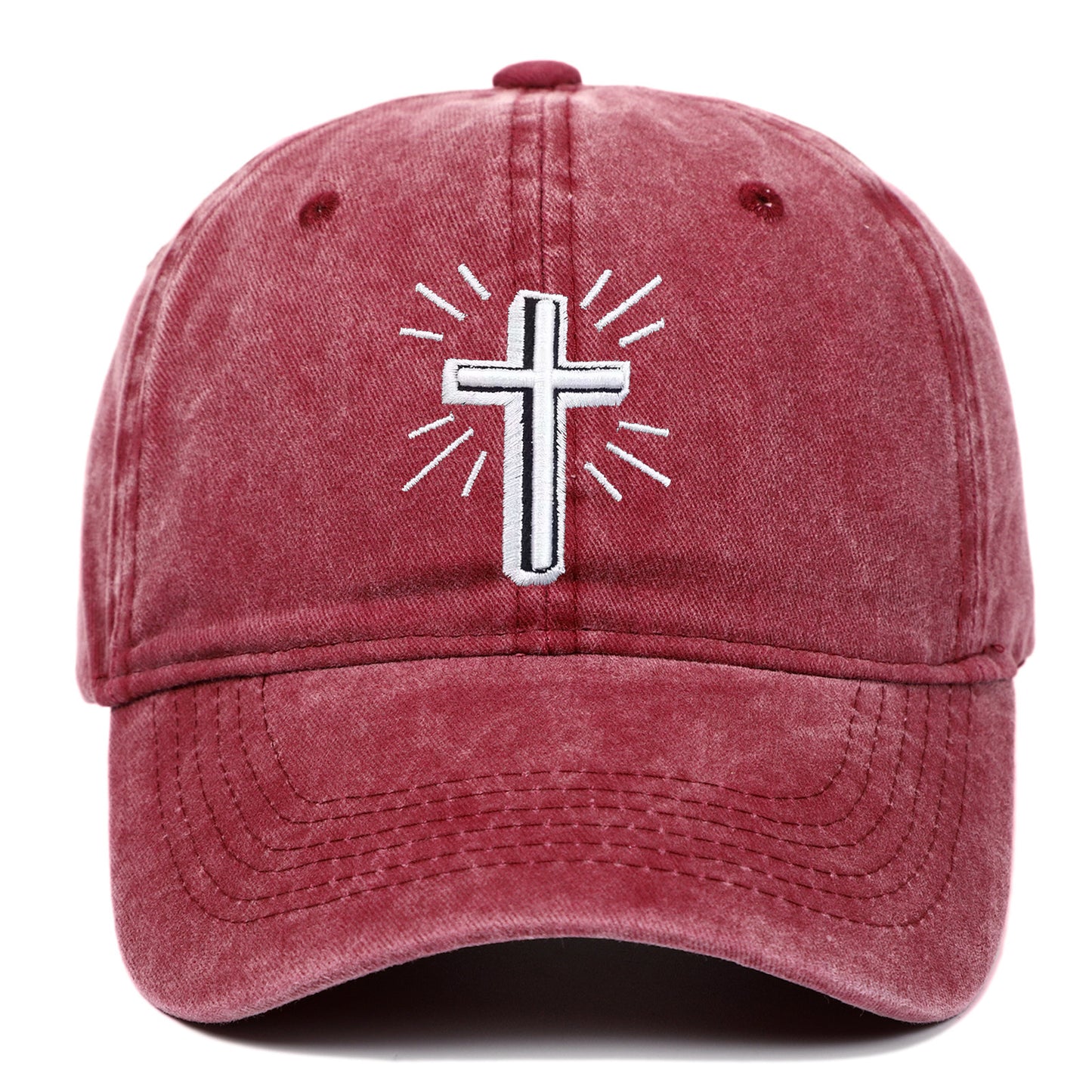 Cross Embroidered Baseball Cap Worn Looking Washed-out