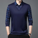 Men's Autumn False Two-piece Shirt Collar T-shirt Long Sleeve Knitwear Top