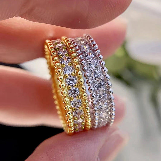 Full Diamond Geometric Ring Female Shiny Ornament