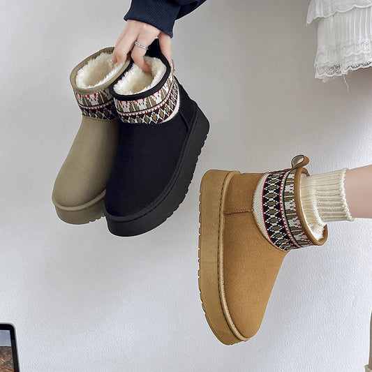 Fleece-lined Thick Fashion Ethnic Style Short Women's Cotton Boots