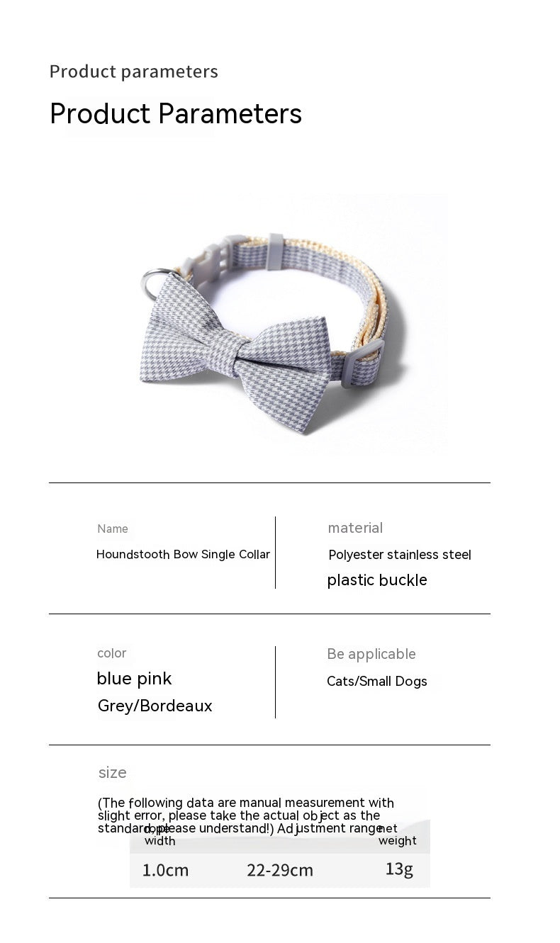 Pet Collar Houndstooth Bow Collar