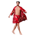 Two-piece Suit Of Dragon Pattern Bathrobe Silk Nightgown And Short Pajama Pants