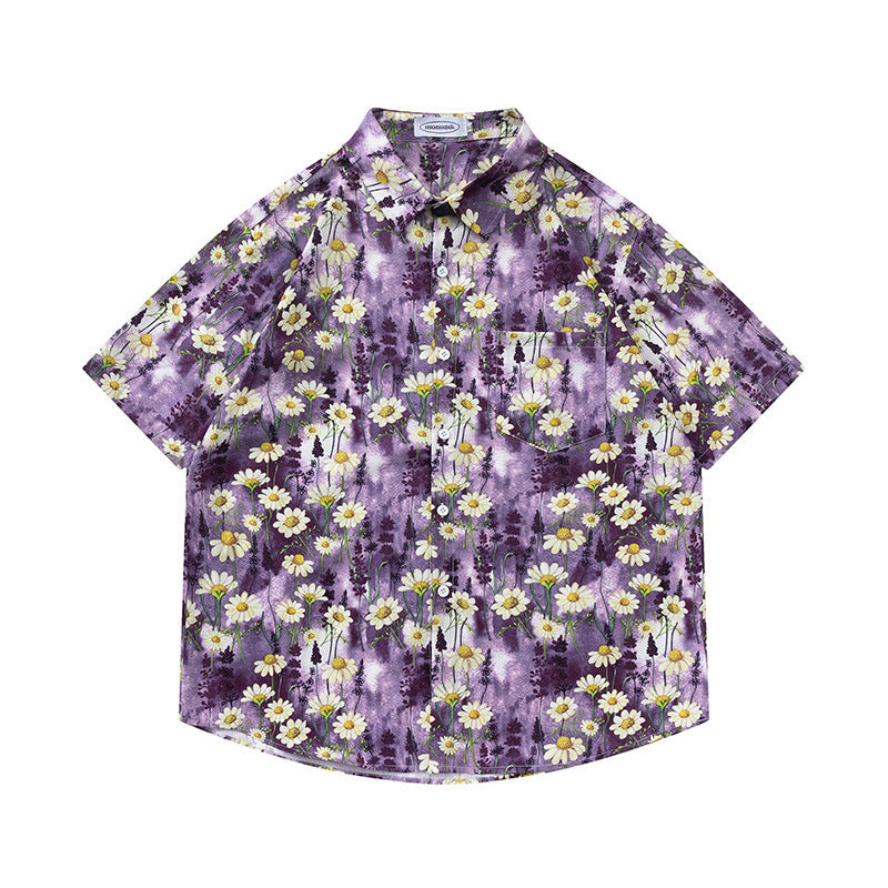 Retro Printed Shirt Short Sleeve Loose Design