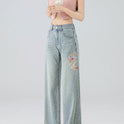 High Waist Straight Niche Design Embroidered Mopping Wide Leg Trousers