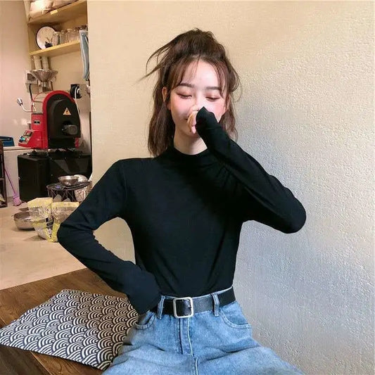 Half Turtleneck Women's Black Bottoming Shirt