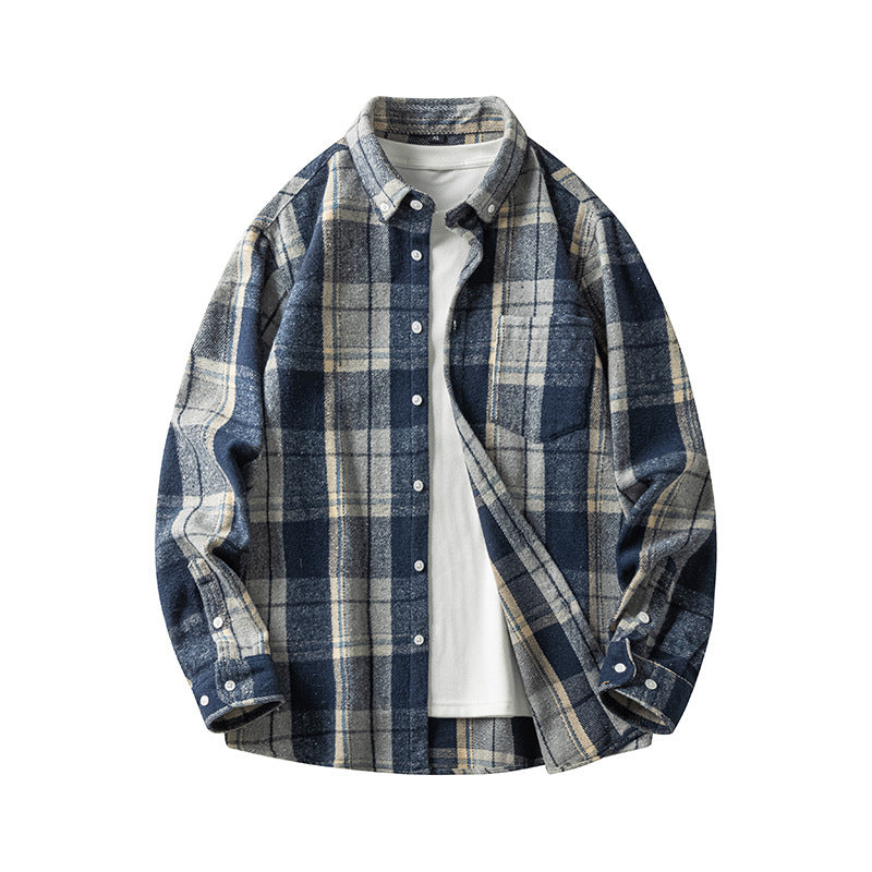 Cross-border Foreign Trade Men's Autumn And Winter New Plaid Plus Size Long-sleeved Shirt Casual Coat Thickened Flannel Shirt Men