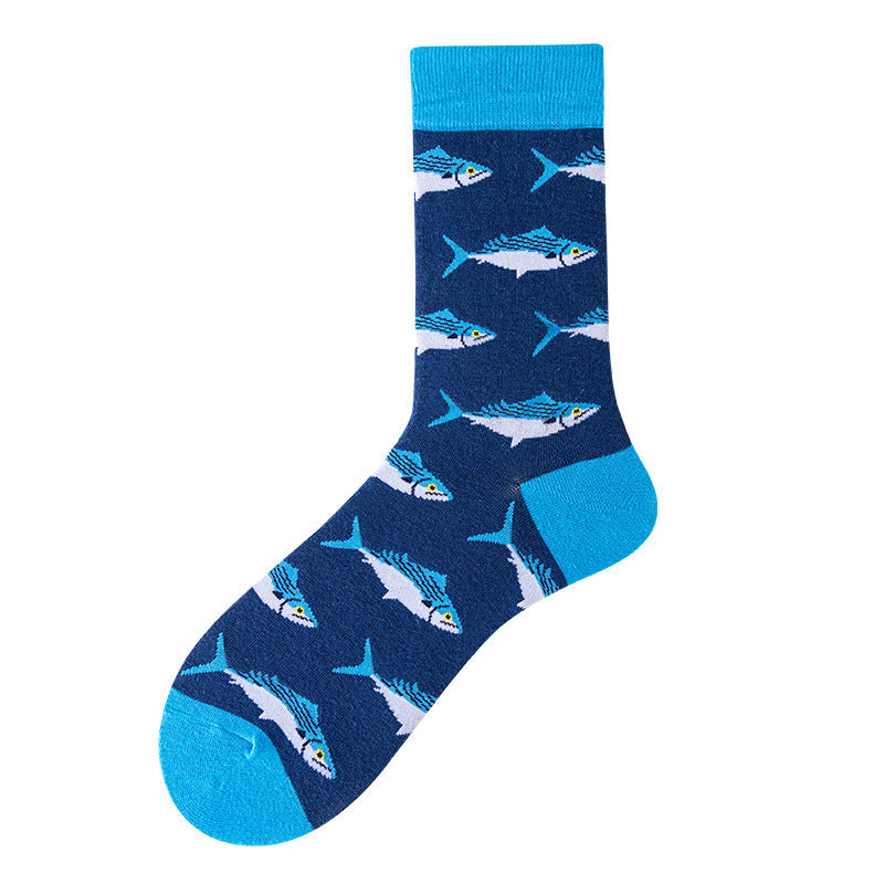 Men's Creative Printed Ocean Series Mid Length Socks