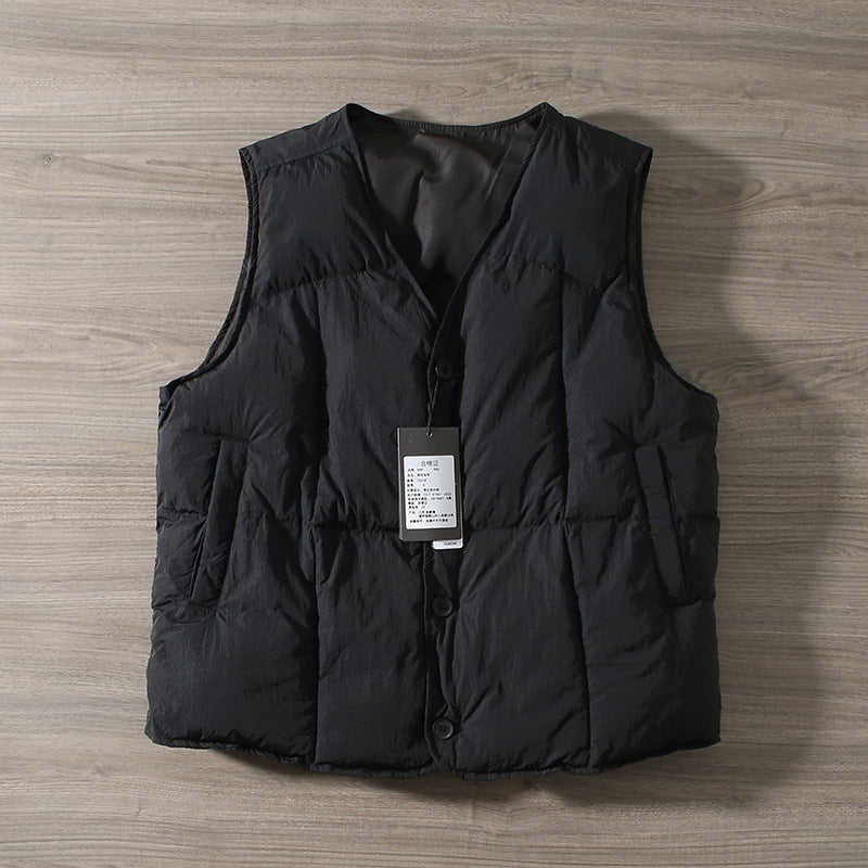 Japanese Retro Simple Men's Winter Thickened V-neck Loose And Warm Vest