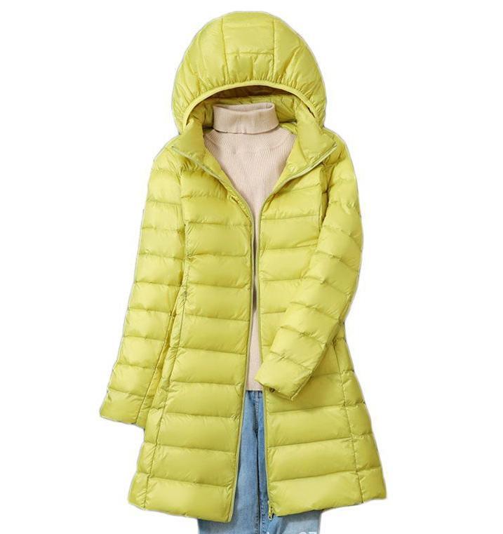 Down Jacket Women's Mid-length Hooded Lightweight Warm Detachable Hat