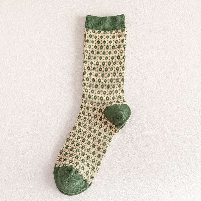 Retro Japanese Series Small  Avocado Green Mid-tube Socks