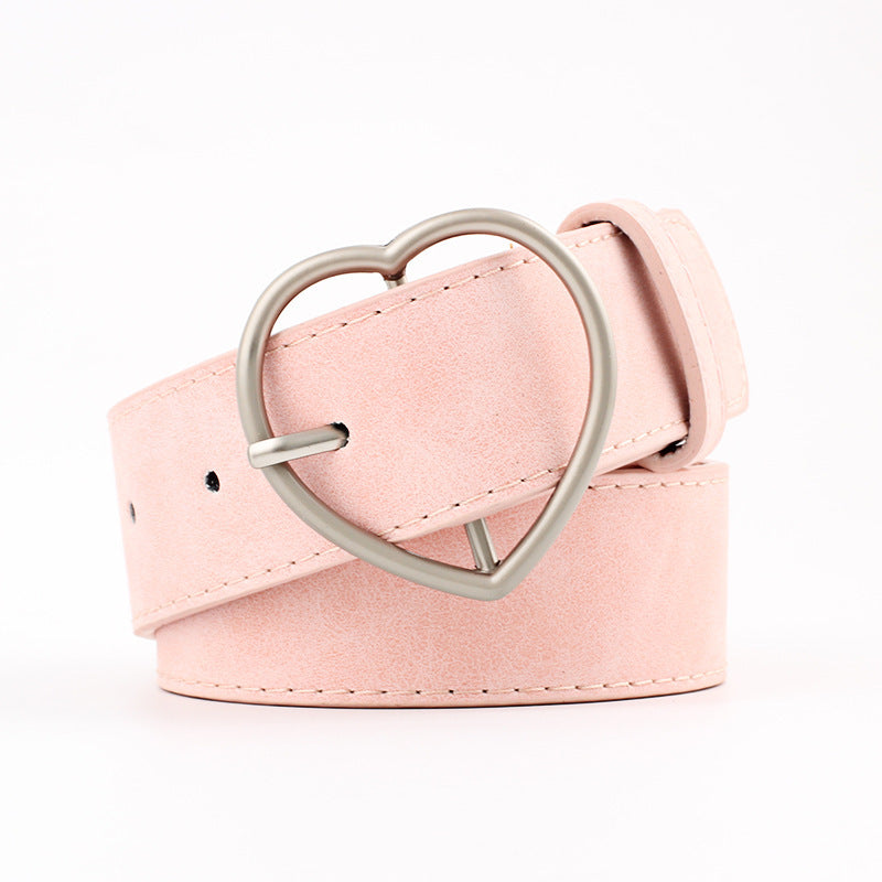 Women's Alloy Peach Heart Japanese Buckle Frosted Leather Wide Belt