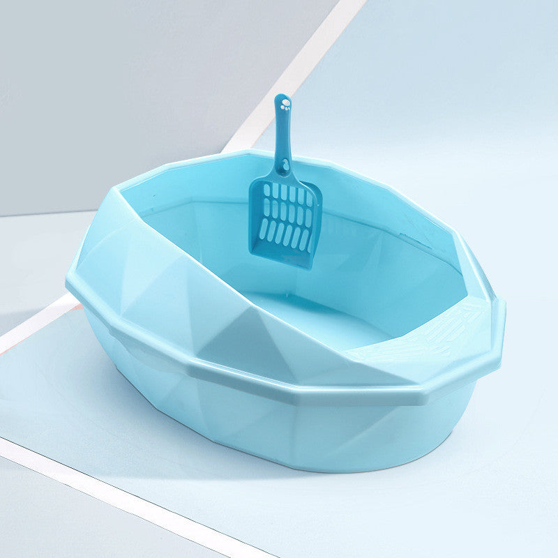 Plastic Anti-sputtering Diamond-shaped Semi-enclosed Cat Litter Box