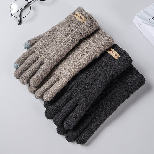 Men's Five Finger Warm Knitting Jacquard Touch Screen Riding Gloves