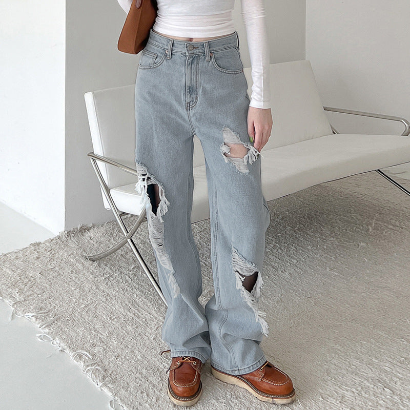 Women's Low Waist Ripped Loose Casual Jeans