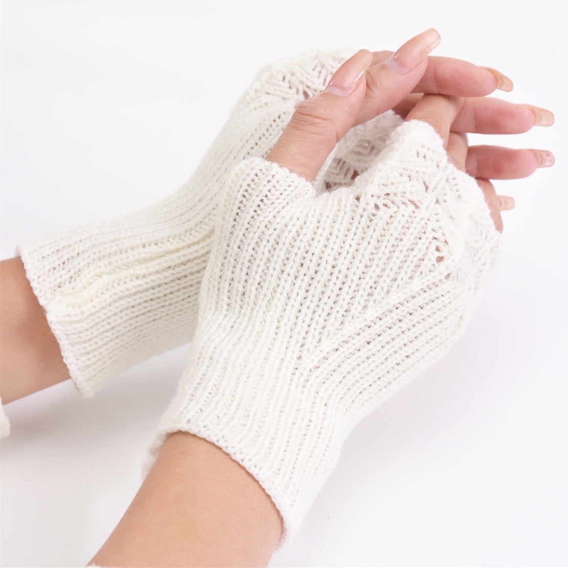 Autumn And Winter New Female Students Fashion All-match Knitted Warm Half-fingerless Gloves