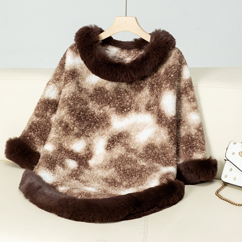 Pullover Contrast Color Leopard Print Knitted Cloak