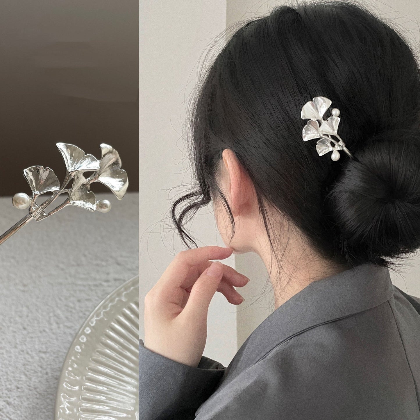 Ginkgo Leaf Pearl Hairpin Sub-high Sense