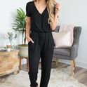 Women's Elastic Waist Drawstring Pocket Straight Leg Jumpsuit