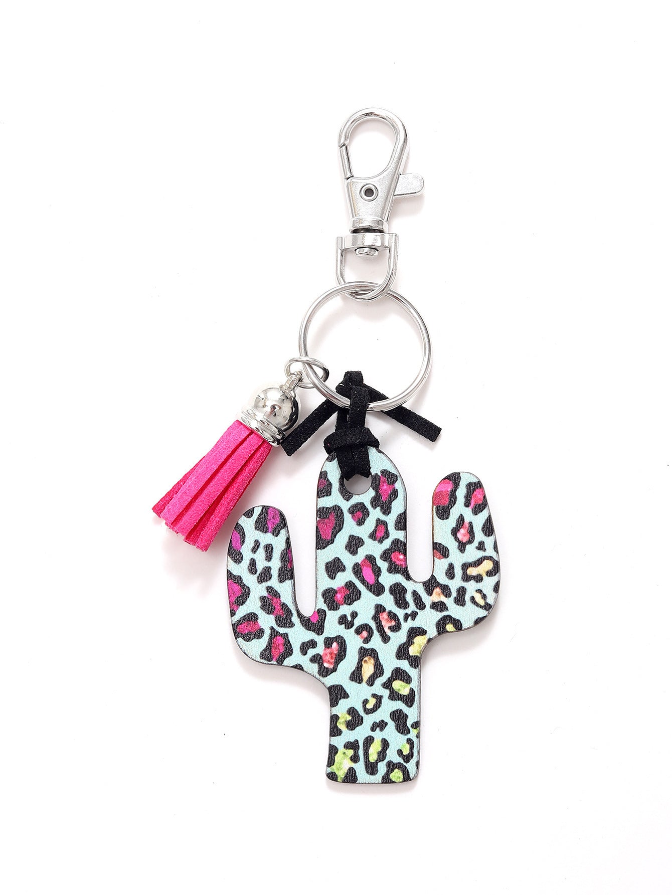 Wooden Cactus Keychain Leopard Flower