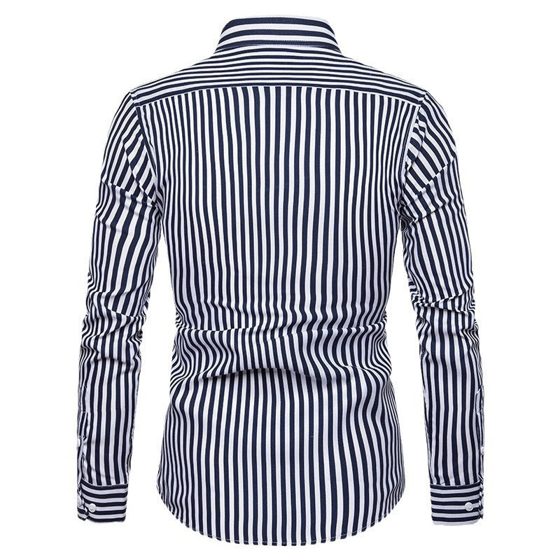 Men's Long-sleeved Slim Casual Striped Shirt