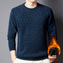 Men's Jacquard Long Sleeve Fleece-lined Thick Warm Sweater